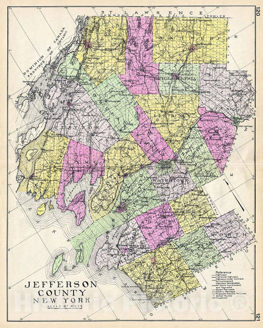 Historic Map : Century Map of Jefferson County, New York, 1912, Vintage Wall Art