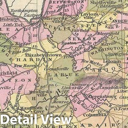 Historic Map : Mitchell Map of Kentucky, 1849, Vintage Wall Art