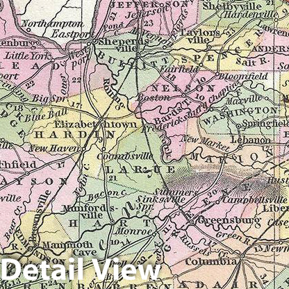 Historic Map : Mitchell Map of Kentucky, Version 2, 1854, Vintage Wall Art