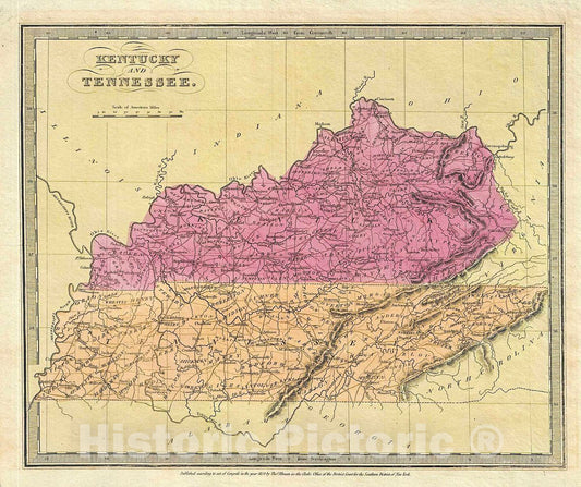 Historic Map : Burr Map of Kentucky and Tennessee, 1834, Vintage Wall Art