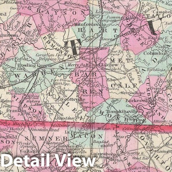 Historic Map : Johnson Map of Kentucky and Tennessee, Version 2, 1863, Vintage Wall Art