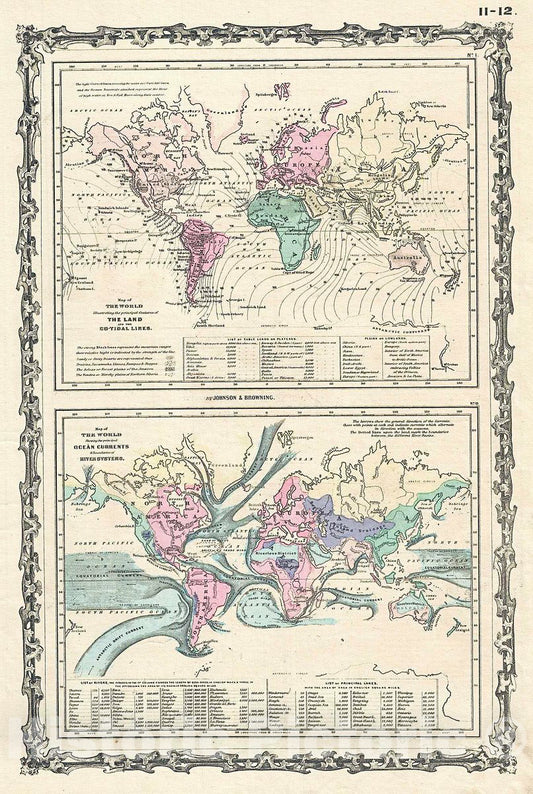 Historic Map : Johnson Climate Map of The World w/Tides and Ocean Currents, 1861, Vintage Wall Art