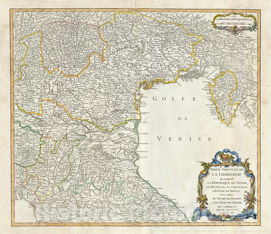 Historic Map : Vaugondy Antique Map of Northeast Italy (Venice, Mantua), 1750, Vintage Wall Art