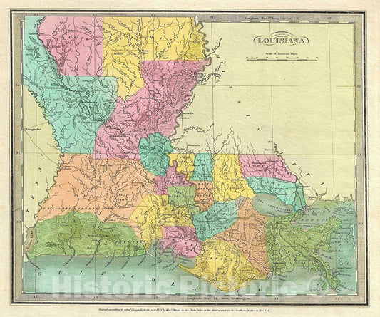 Historic Map : Burr Map of Louisiana, 1834, Vintage Wall Art