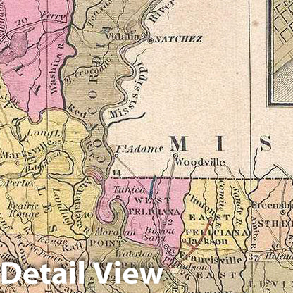 Historic Map : Mitchell Map of Louisiana, 1849, Vintage Wall Art