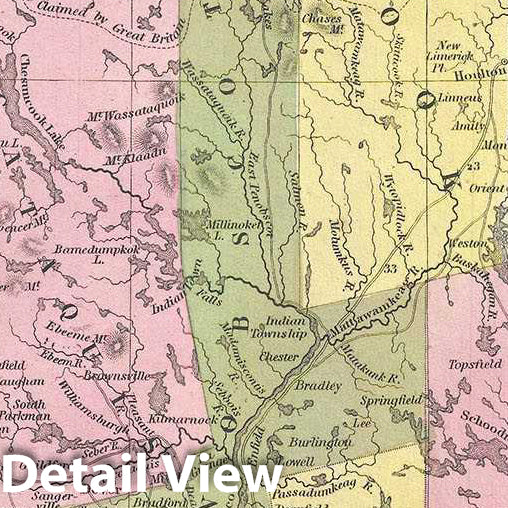 Historic Map : Mitchell Map of Maine, 1849, Vintage Wall Art