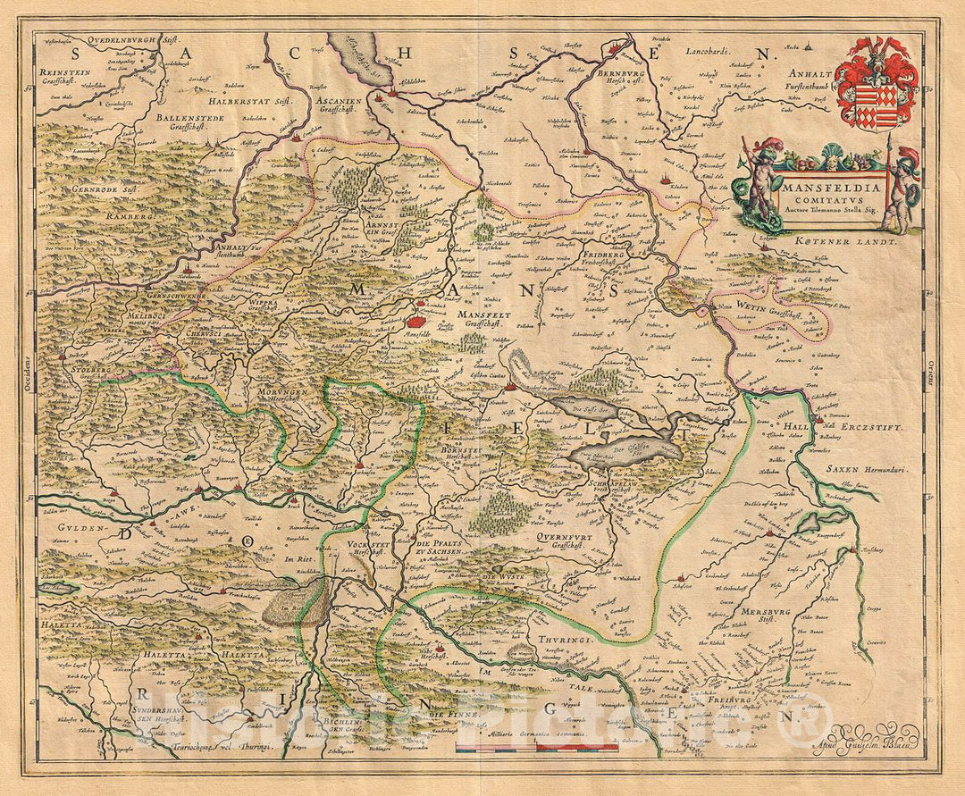 Historic Map : Blaeu Map of Mansfeld, Germany, 1655, Vintage Wall Art