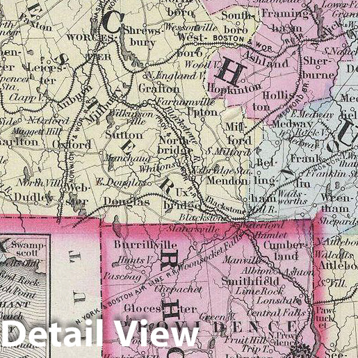 Historic Map : Colton Map of Massachusetts and Rhode Island, 1856, Vintage Wall Art