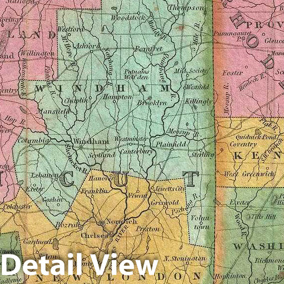 Historic Map : Mitchell Pocket Map of Massachusetts, Connecticut and Rhode Island, 1831, Vintage Wall Art