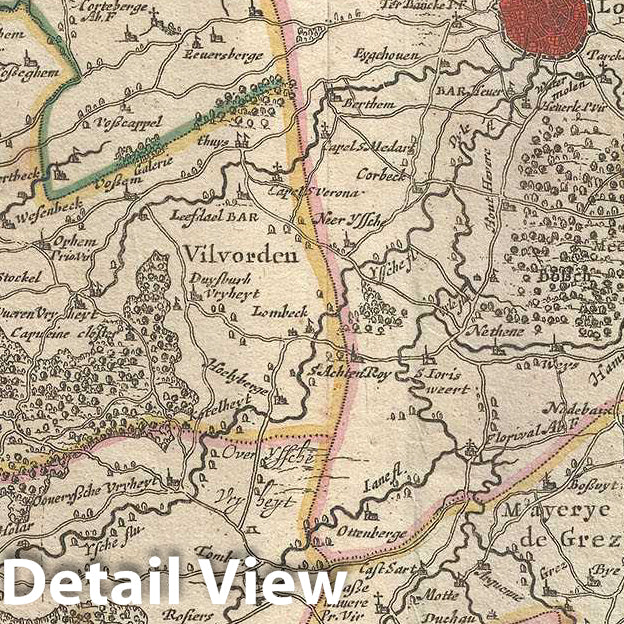 Historic Map : De Wit Map of Southern Brabant (Vicinity of Brussels), Belgium, 1721, Vintage Wall Art
