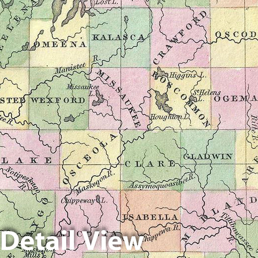 Historic Map : Mitchell Map of Michigan, Version 2, 1854, Vintage Wall Art