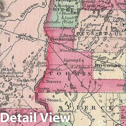 Historic Map : Johnson Map of Minnesota and Dakota, Version 2, 1866, Vintage Wall Art
