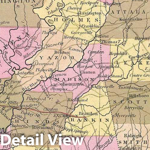 Historic Map : Mitchell Map of Mississippi, 1849, Vintage Wall Art