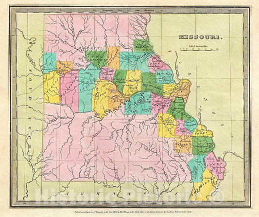 Historic Map : Burr Map of Missouri, 1834, Vintage Wall Art