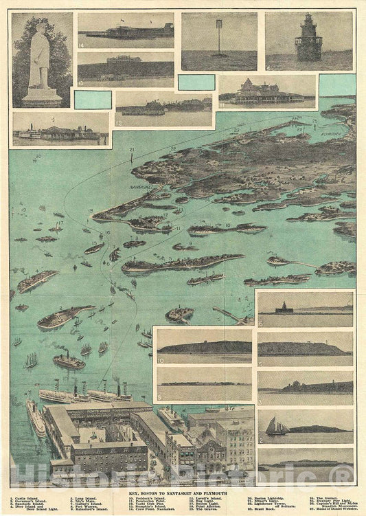 Historic Map : Cushing View of Nantasket from Boston, Massachusetts, 1915, Vintage Wall Art