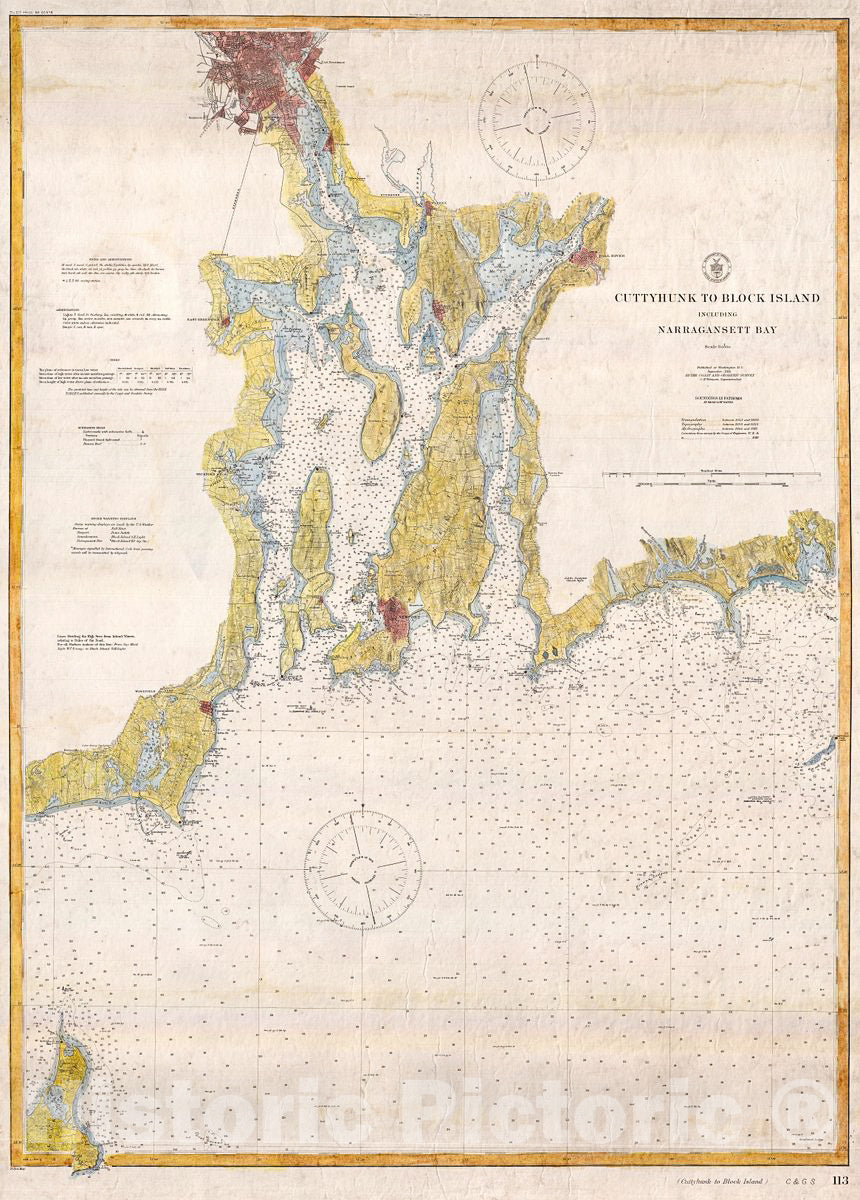 Historic Map : U.S. Coast Survey Nautical Map of Naragansett Bay, Rhode Island, 1915, Vintage Wall Art