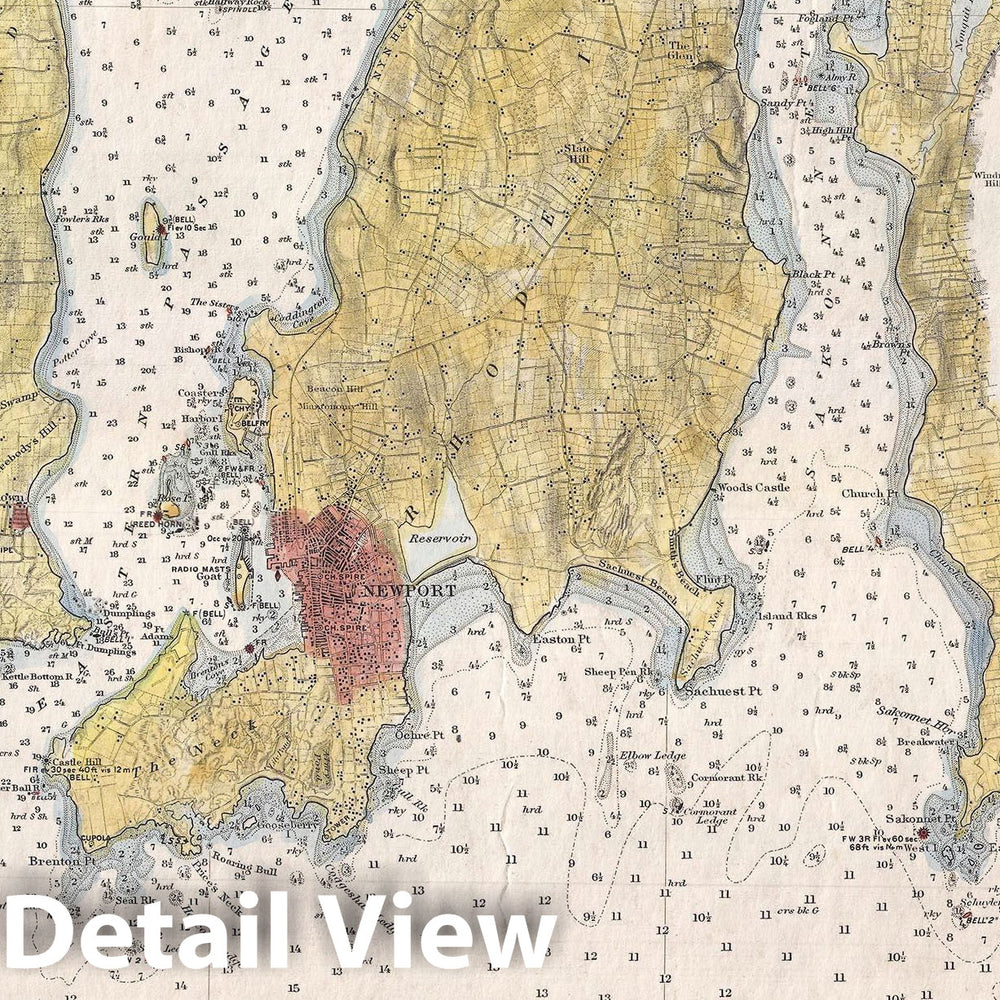Historic Map : U.S. Coast Survey Nautical Map of Naragansett Bay, Rhode Island, 1915, Vintage Wall Art