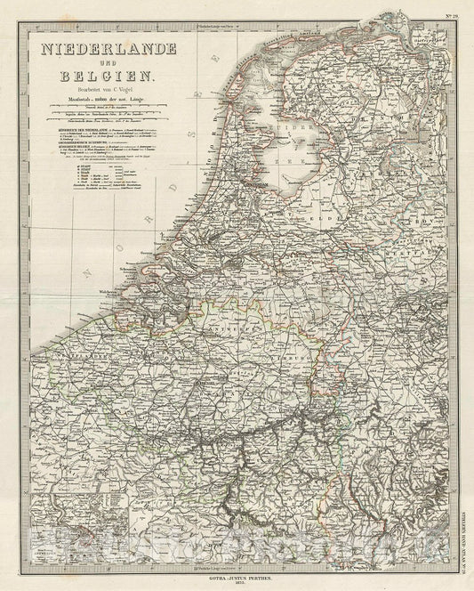 Historic Map : Stieler Map of The Holland and Belgium, 1873, Vintage Wall Art