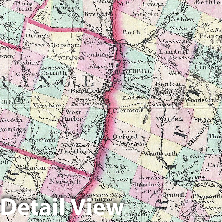 Historic Map : Johnson Map of New Hampshire and Vermont, 1861, Vintage Wall Art