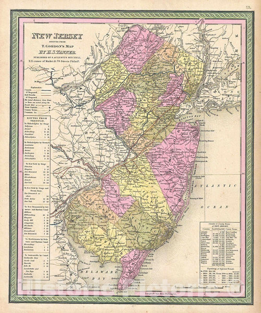 Historic Map : Mitchell/Tanner Map of New Jersey, 1849, Vintage Wall Art