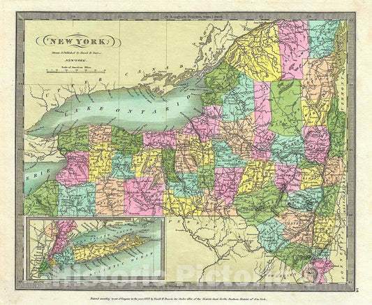 Historic Map : Burr Map of New York, 1832, Vintage Wall Art
