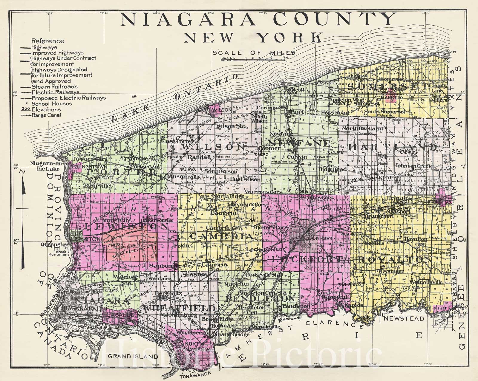 Historic Map : Century Map of Niagara County, New York, 1912, Vintage Wall Art