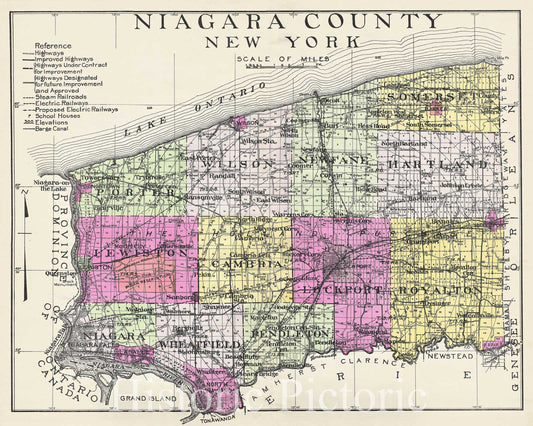 Historic Map : Century Map of Niagara County, New York, 1912, Vintage Wall Art
