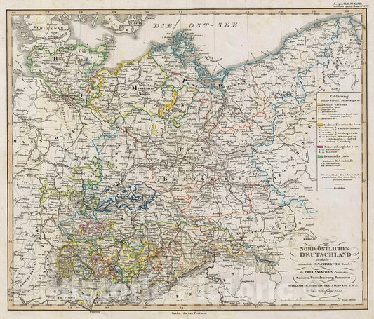 Historic Map : Perthes Antique Map of Northeastern Germany and Prussia, 1853, Vintage Wall Art