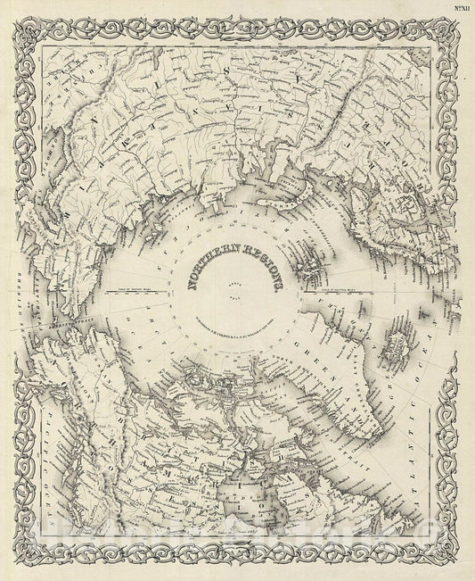 Historic Map : Colton Map of The Arctic or North Pole, Version 2, 1856, Vintage Wall Art