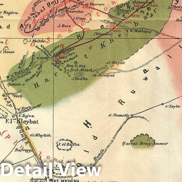 Historic Map : Doughty Map of North West Arabia (Saudi Arabia), 1883, Vintage Wall Art