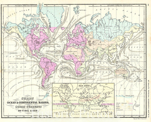 Historic Map : Rand McNally Map of The World's Oceans and Ocean Currents, 1866, Vintage Wall Art