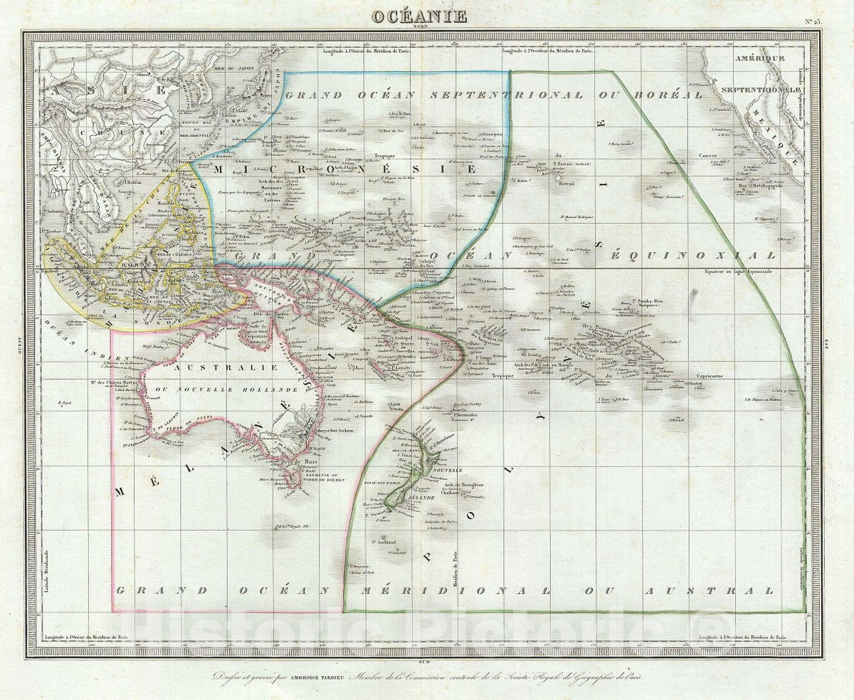 Historic Map : Tardieu Map of Australia and The Pacific Ocean, 1874, Vintage Wall Art