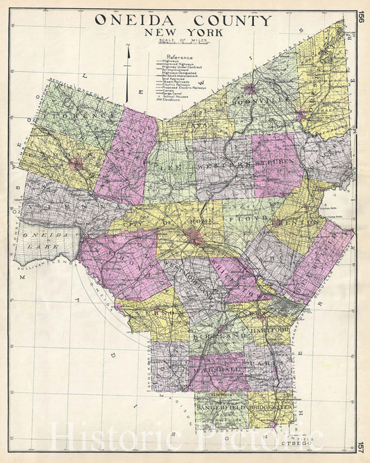 Historic Map : Century Map of Oneida County, New York, 1912, Vintage Wall Art