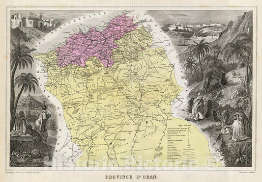 Historic Map : Migeon Map of The Oran Province, Algeria, 1878, Vintage Wall Art