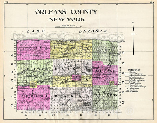 Historic Map : Century Map of Orleans County, New York, 1912, Vintage Wall Art