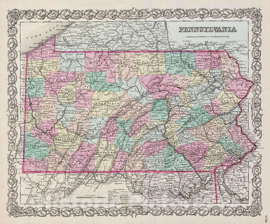 Historic Map : Colton Map of Pennsylvania, 1856, Vintage Wall Art