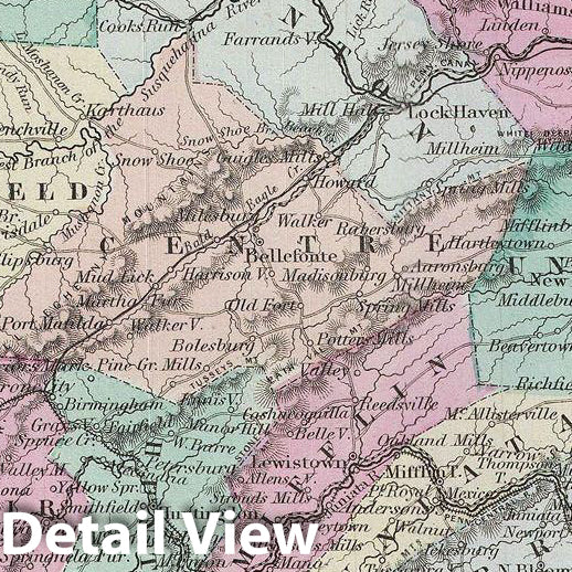 Historic Map : Colton Map of Pennsylvania, 1856, Vintage Wall Art