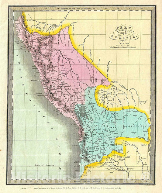 Historic Map : Burr Map of Peru and Bolivia, 1833, Vintage Wall Art