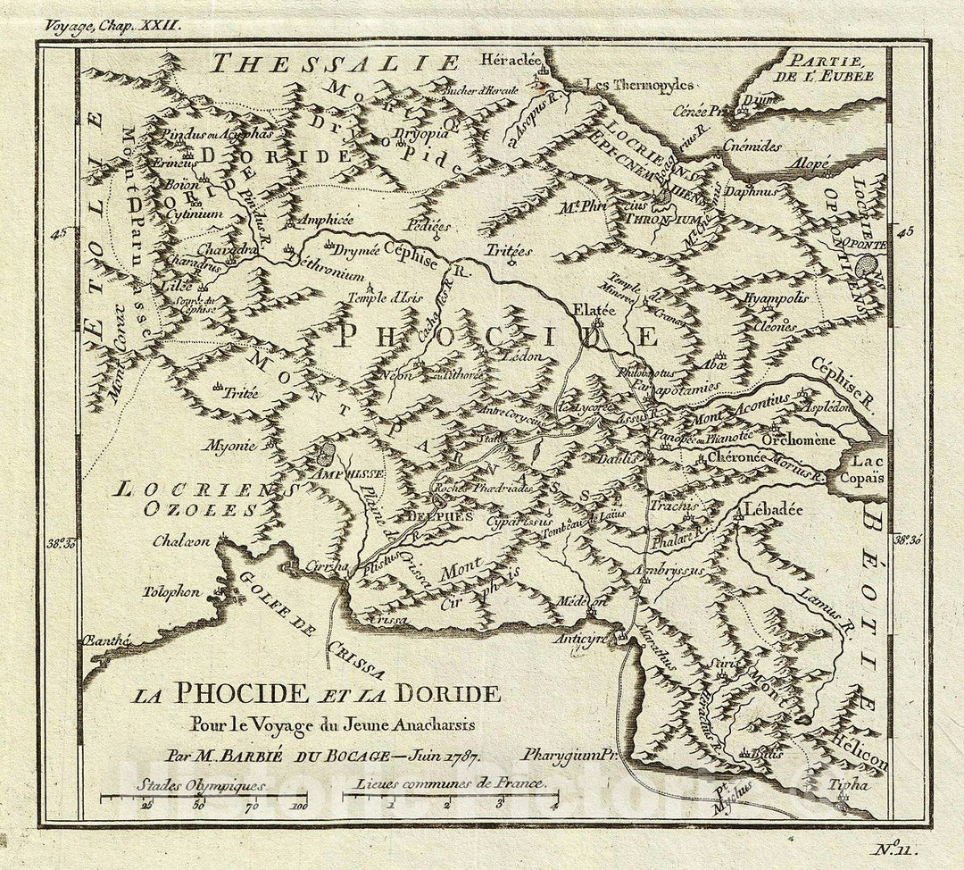Historic Map : Bocage Antique Map of Phocis and Doris, Ancient Greece, 1787, Vintage Wall Art