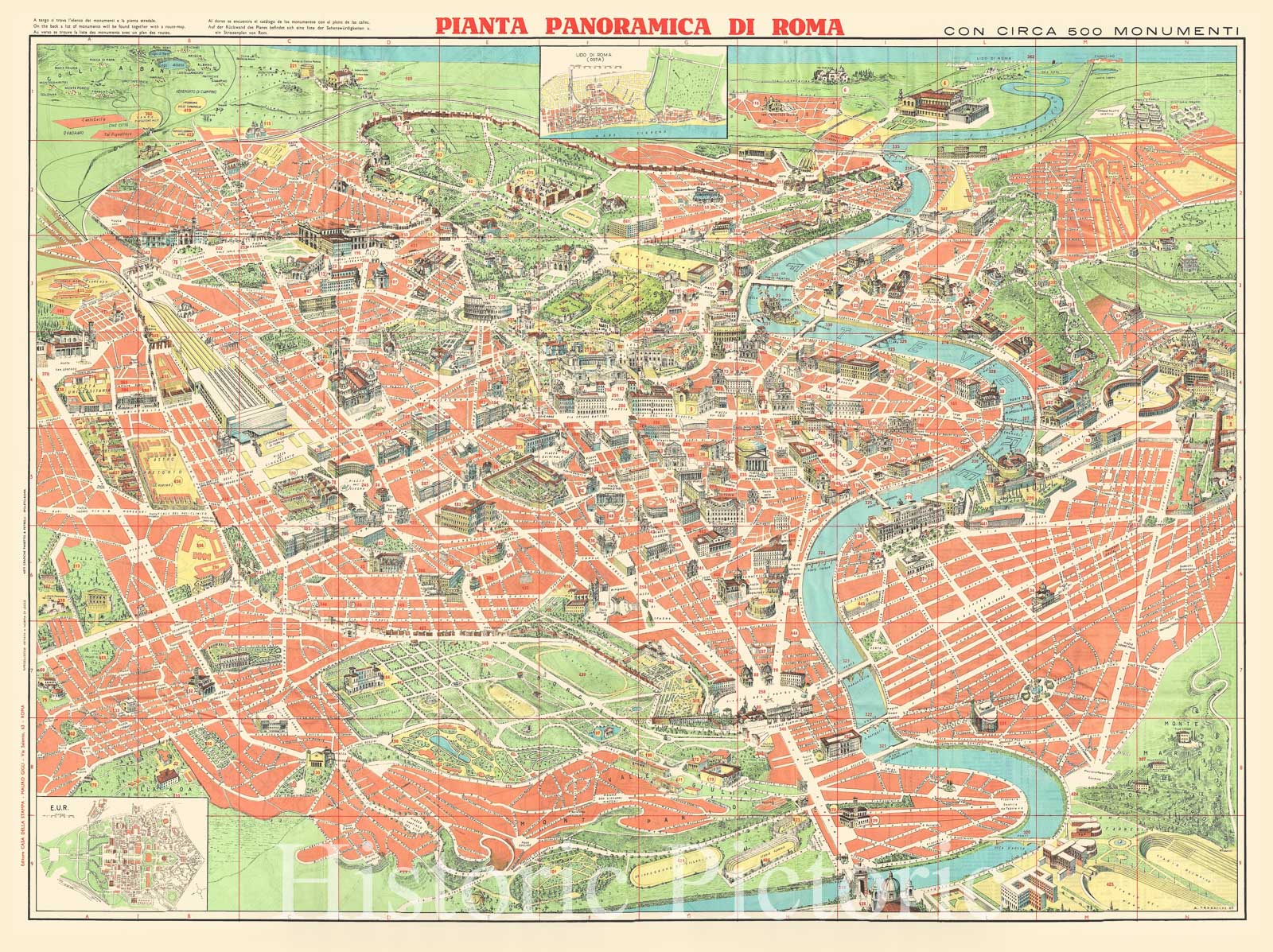 Historic Map : Trabacchi Pictorial Map of Rome, Italy, 1960, Vintage Wall Art