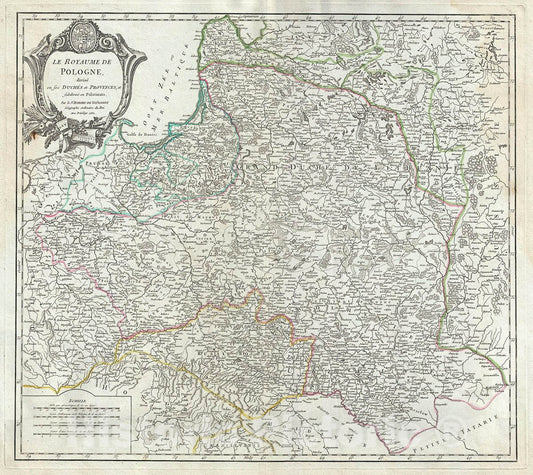 Historic Map : Vaugondy Antique Map of Poland and Lithuania, 1752, Vintage Wall Art