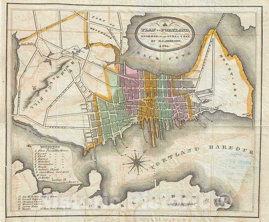 Historic Map : D. G. Johnson Map of Portland, Maine, 1834, Vintage Wall Art