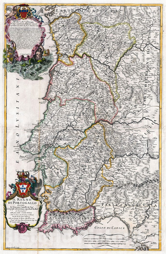 Historic Map : RossiCantelli Map of Portugal, 1693, Vintage Wall Art