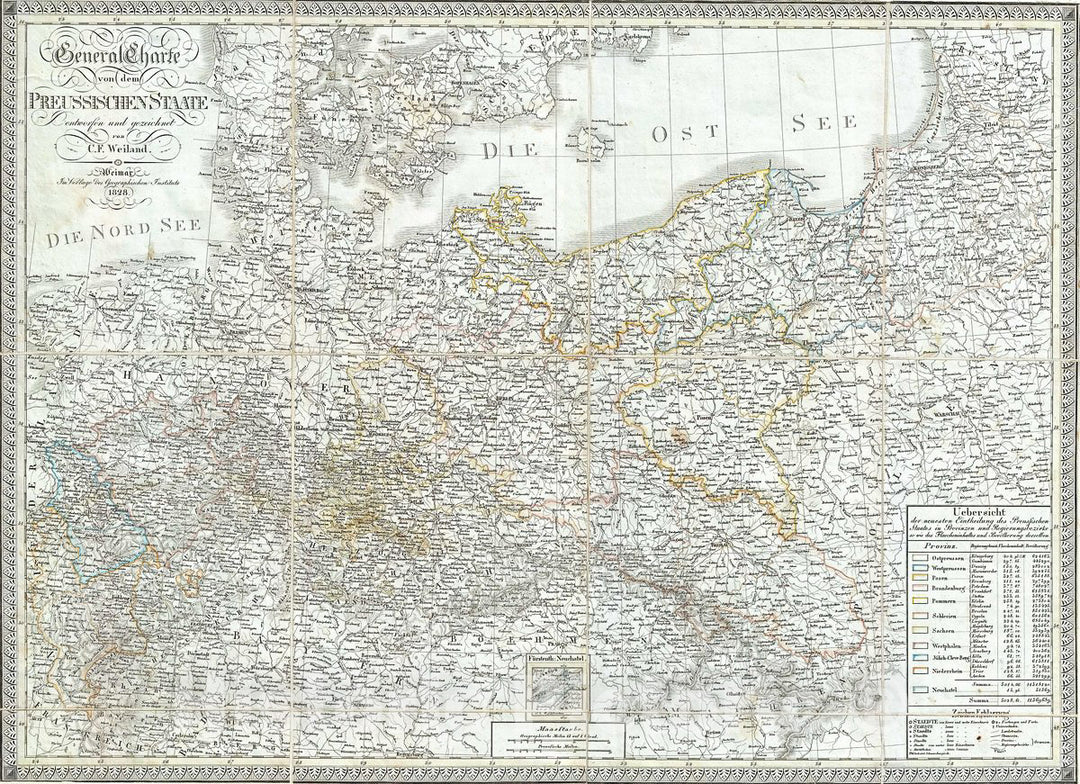 Historic Map : Weiland Map of Prussia, 1828, Vintage Wall Art
