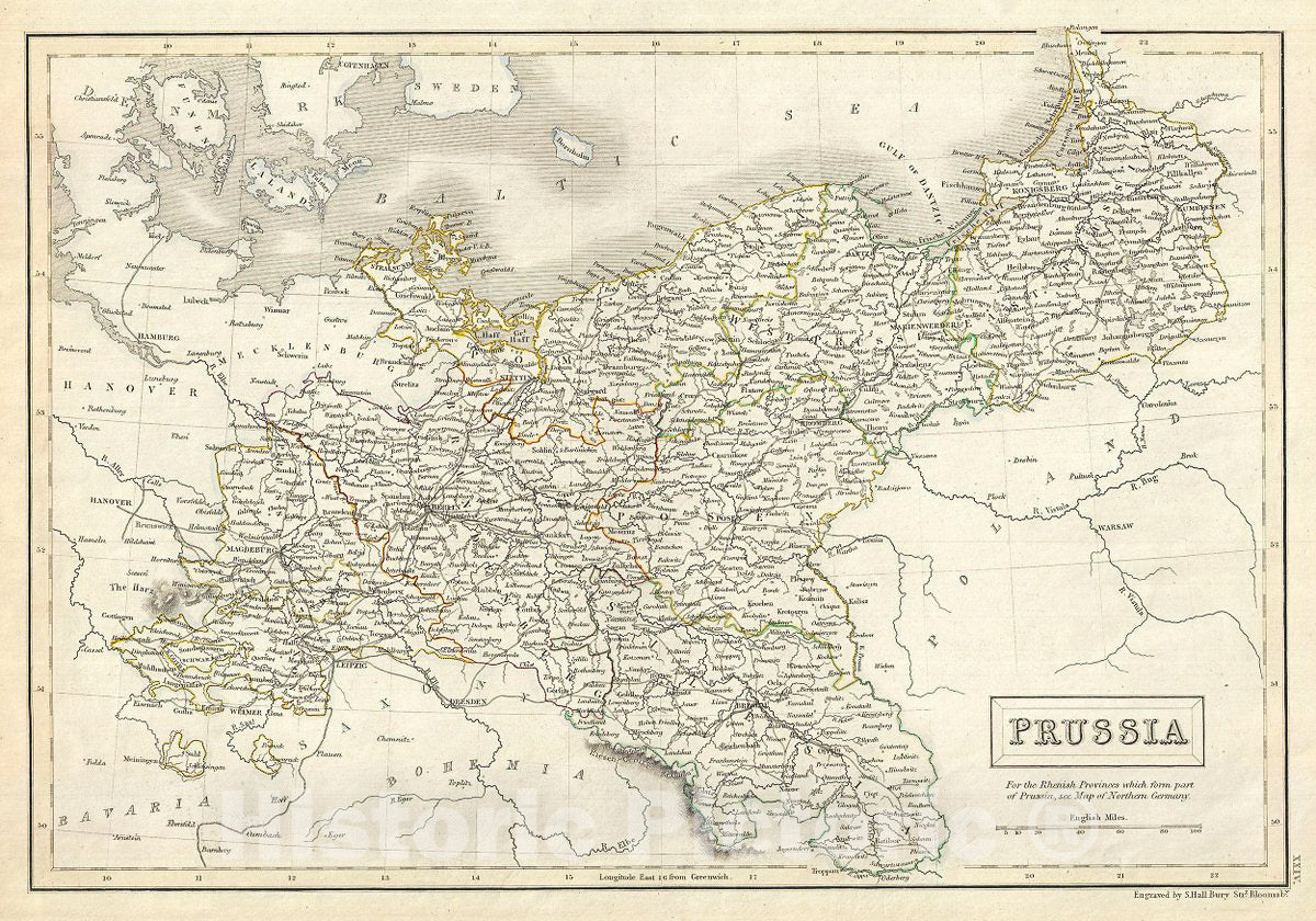 Historic Map : Black Map of Prussia, 1844, Vintage Wall Art