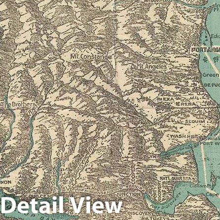 Historic Map : Bird's Eye View or Map of Puget Sound, Washington, 1927, Vintage Wall Art