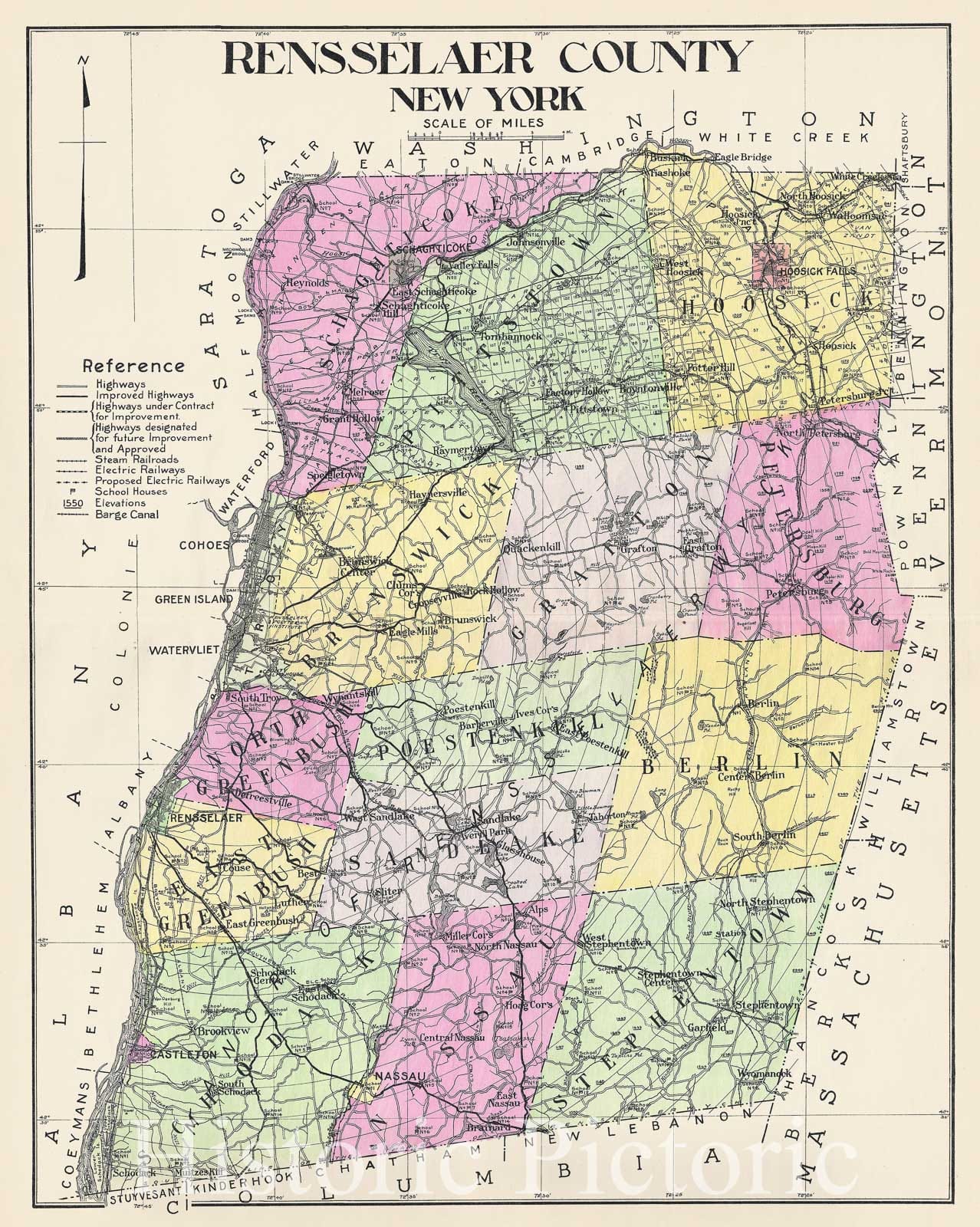 Historic Map : Century Map of Rensselaer County, New York, 1912, Vintage Wall Art