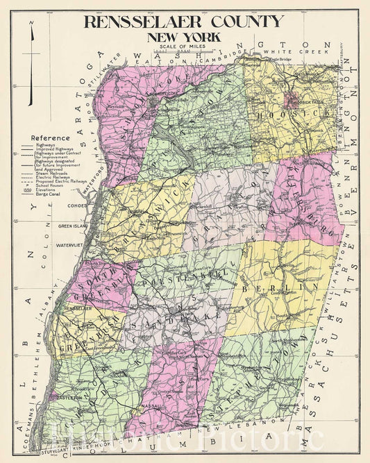 Historic Map : Century Map of Rensselaer County, New York, 1912, Vintage Wall Art