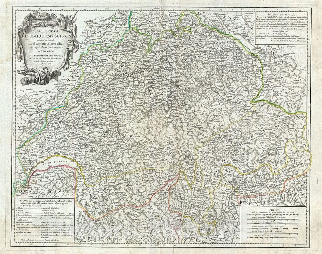 Historic Map : Vaugondy Map of Switzerland, 1756, Vintage Wall Art
