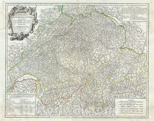 Historic Map : Vaugondy Map of Switzerland, 1756, Vintage Wall Art